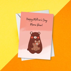 Glückliche Mama Bär Muttertagskarte | Niedliche rosa Aquarell Cartoon Bär Karte für Mama, Mummy, Mama, Step Mum, Tante, Nan | Bärenjunges