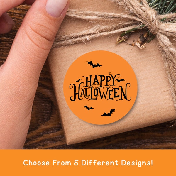 Happy Halloween Sticker Sheet | Spooky Ghost Trick or Treat Labels | Creepy Bat Party Bag Stickers | Spooky Season October Packaging Sticker