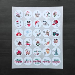 Stickers kerst adventskalender | Feestelijke kerstcadeauverpakking voor het aftellen van december | Glanzende vakantiekousvullerstickers | DIY-kerst