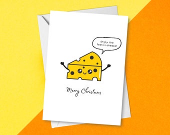 Enjoy The Festivi-Cheese Funny Christmas Card Pun | Festive Punny Happy Holidays Greetings Card | Fun Cute Yellow Xmas Cheese Puns