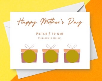 Beige Happy Mother's Day Scratch Card | Custom For Any Occasion | Match 3 To Win Personalised Scratch Off For Mum | Surprise Hidden Gift