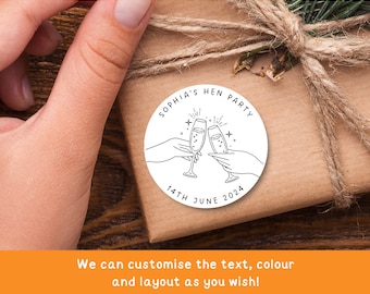 Personalised Hen Party Favour Stickers | Custom Glossy Bachelorette Party Bag Labels | Boho Bridal Party Tags | Round Circle Wedding Sticker