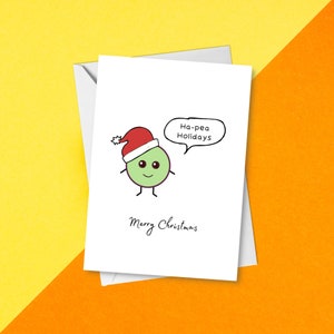 Hap-Pea Holidays Zabawna kartka świąteczna | Świąteczna gra słów Wesołych Świąt Kartka z pozdrowieniami | Zabawne świąteczne kalambury o grochu warzywnym dla smakoszy