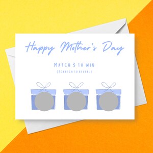 Carte à gratter bleue pour la fête des mères | Personnalisé pour toute occasion | Match 3 à gagner pour maman | Cadeau caché surprise