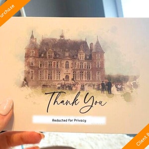Personalised Wedding Thank You Card Watercolour Wedding Venue Custom Thank You Card With Photo Minimal Unique Venue Illustration Card image 7