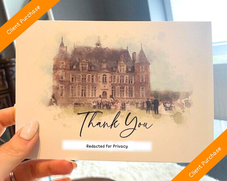 Personalised Wedding Thank You Card Watercolour Wedding Venue Custom Thank You Card With Photo Minimal Unique Venue Illustration Card image 7