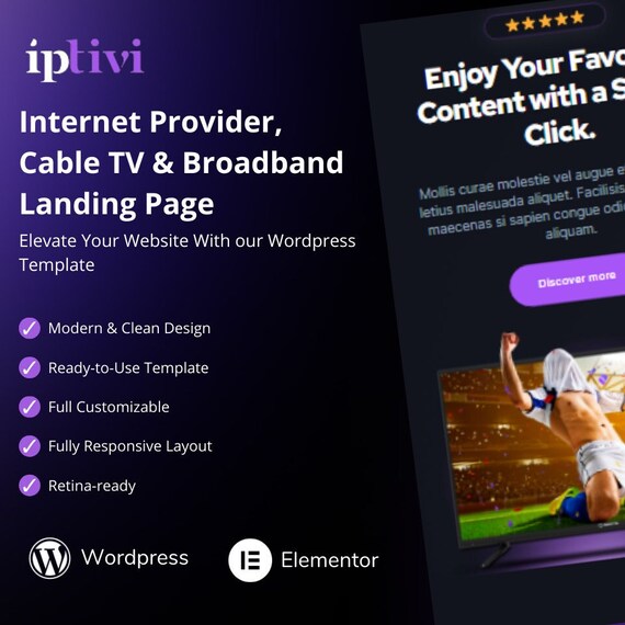 Elementor Kit for Internet Protocol TV, Elementor Landing Page to Boost Your WordPress, Beautiful IPTV Website Template