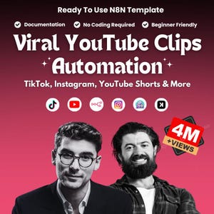 May include: A promotional image with the text "Viral YouTube Clips Automation" and social media icons. Two men are featured below the text, with a red and white "4M+VIEWS" badge. The image also includes the text "TikTok, Instagram, YouTube Shorts & More."