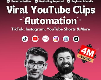Automatisierung viraler YouTube-Clips N8N-Workflow | Automatisches Ausschneiden, Exportieren und Posten auf TikTok, Reels, YouTube und mehr | n8n-Vorlage + PDF-Anleitung
