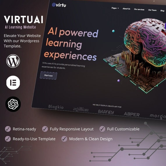 AI Agency & Technology Startup Elementor Template Kit WordPress | Ai Driven Learning Website For Your Business | Drop Drag Website Builder