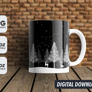 Christmas Mug Snowflake, Reindeer, White Png, Mug Sublimation Designs, 11oz & 15oz Sublimation, Coffee Mug Png, Mug Template, Png 300 dpi