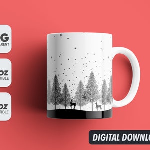 Christmas Mug Snowflake, Reindeer Png, Mug Sublimation Designs, 11oz & 15oz Sublimation, Coffee Mug Png, Mug Template, Png 300 dpi