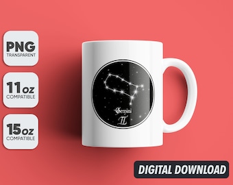 Zodiac Sign Gemini Png, Astrology Mug Sublimation Designs, 11oz & 15oz Sublimation, Coffee Mug Png, Mug Template, Png 300 dpi