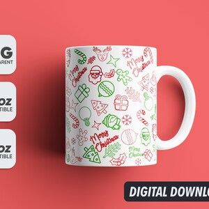 Christmas Mug Doodle Png, Mug Sublimation Designs, 11oz & 15oz Sublimation, Coffee Mug Png, Mug Template, Png 300 dpi