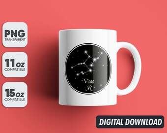 Zodiac Sign Virgo Png, Astrology Mug Sublimation Designs, 11oz & 15oz Sublimation, Coffee Mug Png, Mug Template, Png 300 dpi