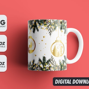 Christmas Mug Ornament, Pine Png, Mug Sublimation Designs, 11oz & 15oz Sublimation, Coffee Mug Png, Mug Template, Png 300 dpi