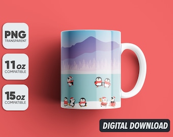 Christmas Mug Cute Penguin, Animal, Winter Png, Mug Sublimation Designs, 11oz & 15oz Sublimation, Coffee Mug Png, Mug Template, Png 300 dpi