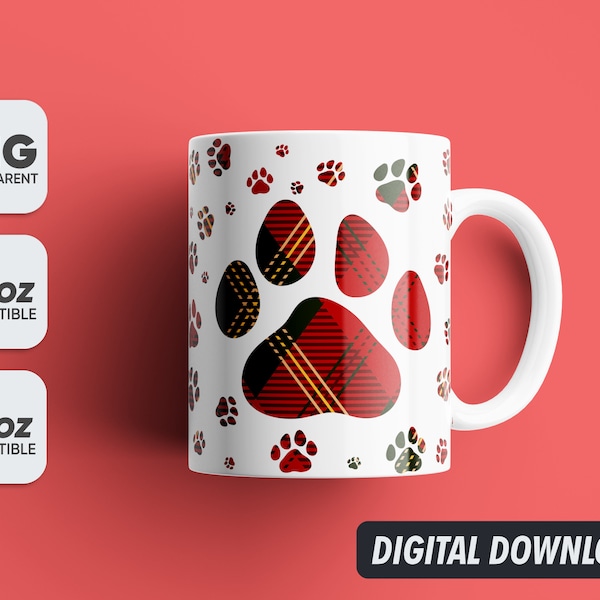 Christmas Mug Cat Paw, Cute Cat Png, Mug Sublimation Designs, 11oz & 15oz Sublimation, Coffee Mug Png, Mug Template, Png 300 dpi