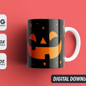 Halloween Pumpkin, Jack O Lantern Mug Png, Mug Sublimation Designs, 11oz & 15oz Sublimation, Coffee Mug Png, Mug Template, Png 300 dpi