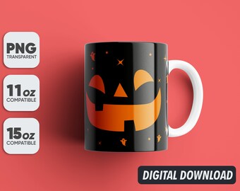 Citrouille d’Halloween, Jack O Lantern Mug Png, Mug Sublimation Designs, 11oz & 15oz Sublimation, Coffee Mug Png, Mug Template, Png 300 dpi