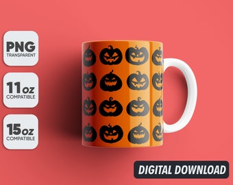 Tasse de citrouilles d’Halloween Png, conceptions de sublimation de tasse, sublimation de 11 oz et 15 oz, tasse à café Png, modèle de tasse, Png 300 dpi