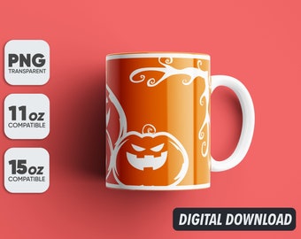 Tasse de sorcière citrouille d’Halloween Png, conceptions de sublimation de tasse, sublimation de 11 oz et 15 oz, tasse à café Png, modèle de tasse, Png 300 dpi
