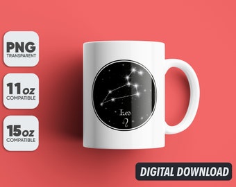 Zodiac Sign Leo Png, Astrology Mug Sublimation Designs, 11oz & 15oz Sublimation, Coffee Mug Png, Mug Template, Png 300 dpi