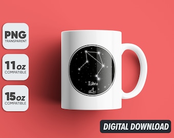 Zodiac Sign Libra Png, Astrology Mug Sublimation Designs, 11oz & 15oz Sublimation, Coffee Mug Png, Mug Template, Png 300 dpi