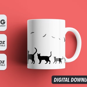 Christmas Mug Cute Cat, Playing Cat Png, Mug Sublimation Designs, 11oz & 15oz Sublimation, Coffee Mug Png, Mug Template, Png 300 dpi