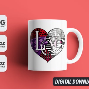 Valentine&#39;s Day Heart Mug Love You Png, Mug Sublimation Designs, 11oz & 15oz Sublimation, Coffee Mug Png, Mug Template, Png 300 dpi
