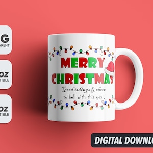 Merry Christmas Mug, Funny Mug Png, Mug Sublimation Designs, 11oz & 15oz Sublimation, Coffee Mug Png, Mug Template, Png 300 dpi
