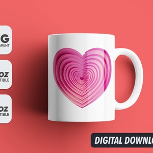 Valentine&#39;s Day Heart Mug Love You Png, Mug Sublimation Designs, 11oz & 15oz Sublimation, Coffee Mug Png, Mug Template, Png 300 dpi