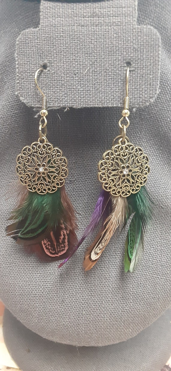 Mandala Magic Feather earrings? Mandala & Feather Earrings ~ Sterling Silver Ear Wires - Etsy main image 3
