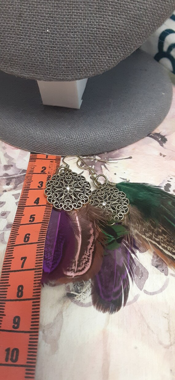 Mandala Magic Feather earrings? Whimsical Magic Feather Charm Fantasy Dreamcatcher-style  main image 4