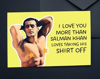 Printable Salman Khan Love Card, Bollywood Love Card, Funny Desi Card, Bollywood Actor, Bollywood Valentines Day Card, Indian Culture Card