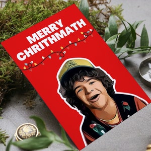 Tarjeta de Navidad imprimible de Stranger Things, tarjeta de Dustin Henderson de Stranger Things, programa de televisión de Stranger Things, tarjeta de Navidad de Stranger Things divertida