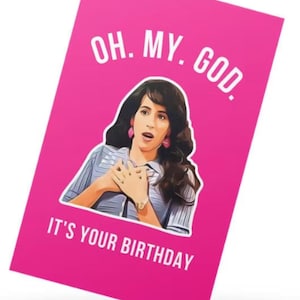 Utskrivbart Janice Friends födelsedagskort, Herregud, det är din födelsedag, Roligt vänner födelsedagskort, Vänner TV-program, Roligt Janice-citat