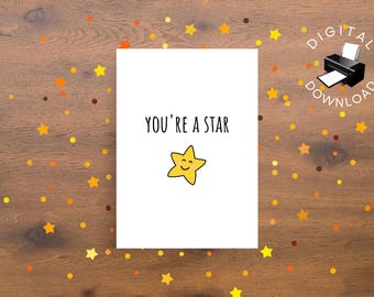Tarjeta de agradecimiento imprimible, tarjeta "Eres una estrella", tarjeta de felicitación positiva, tarjeta de agradecimiento, tarjeta de agradecimiento para maestros, tarjeta de agradecimiento para jefes