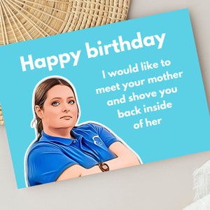 Carte d'anniversaire imprimable Dina Fox, carte d'anniversaire grande surface, émission de télévision grande surface, grande surface Cloud 9, carte de voeux grande surface Netflix