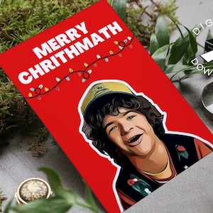 Utskrivbart Stranger Things julkort, Stranger Things Dustin Henderson-kort, Stranger Things TV-program, roligt Stranger Things julkort