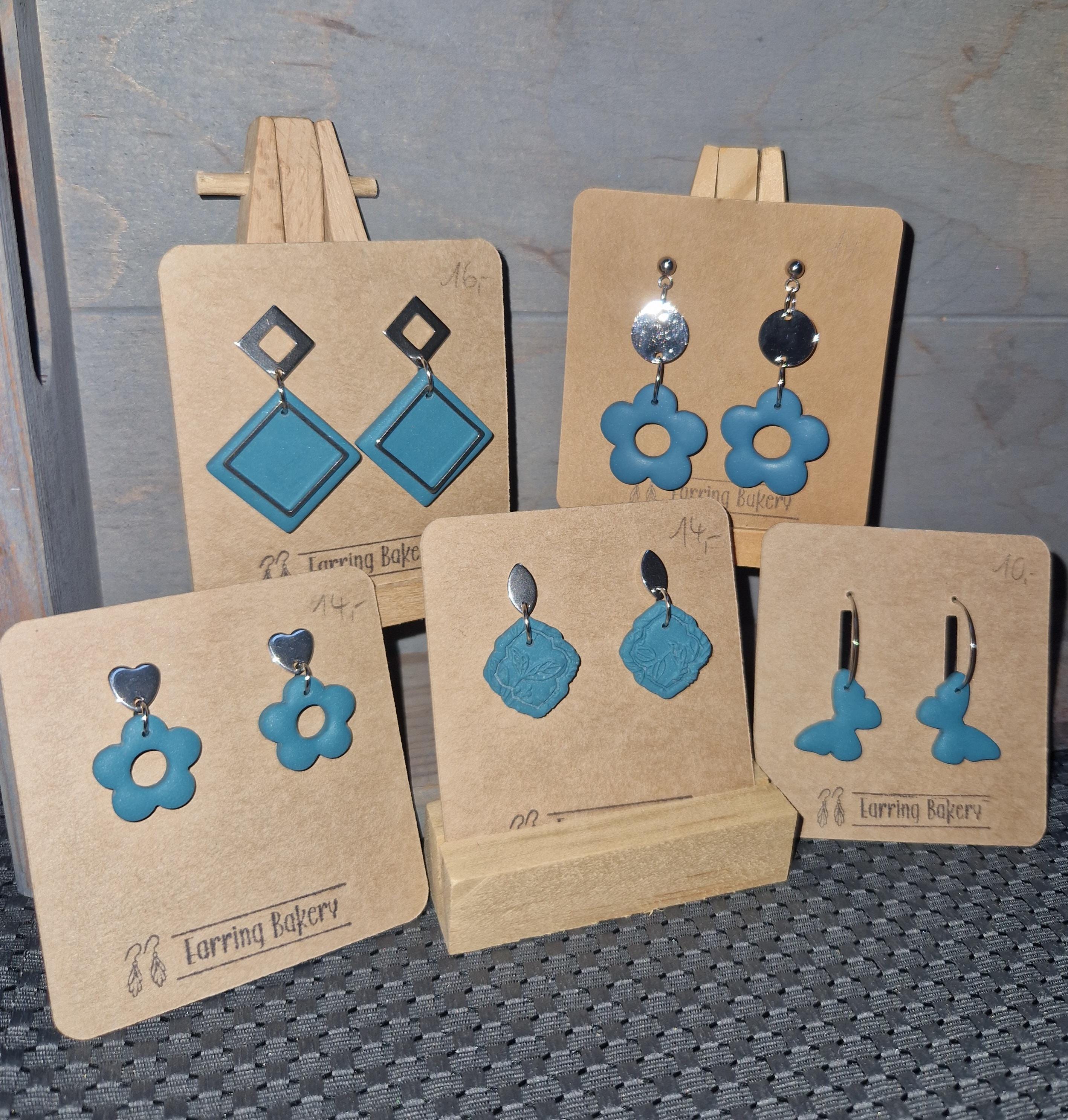 Polymer Clay | Earrings Turquoise Silver Square Flower Butterfly Gift