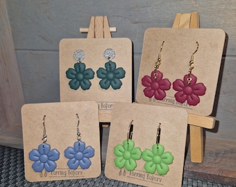 Polymer Clay Earrings | Floral Earrings in Green, Blue, and Light Green