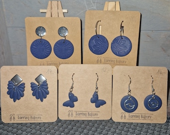 Polymer Clay | Earrings Gift Blue Dark Blue Silver Butterfly Round Fan