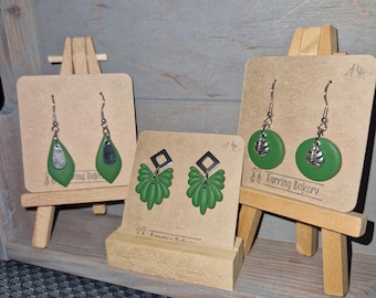 Polymer Clay | Earrings Dark Green Monstera Silver Fan