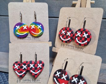 Polymer Clay | Louis Tomlinson Inspired Earrings Smiley Faith in the Future red black