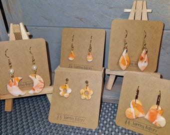 Polymer Clay | Earrings Pattern Orange Gemstone Gold