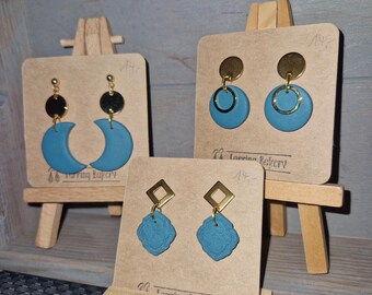 Polymer Clay | Earrings Turquoise Gold Moon Gift