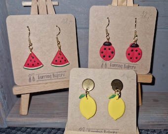 Polymer Clay | Earrings Summer Spring Watermelon Lemon Ladybug