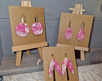 Polymer Clay | Earrings Valentine's Day Pink Marble Heart Love