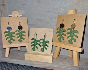 Polymer Clay | Earrings Monstera Plant Green Dark Green
